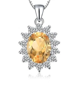 White gold finish citrine and created diamond oval pendant necklace gift boxed  - Picture 1 of 2