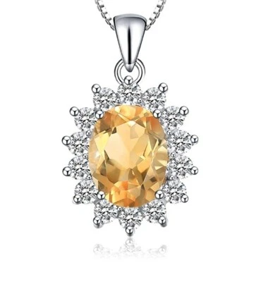 White gold finish citrine and created diamond oval pendant necklace gift boxed  - Image 1 of 2
