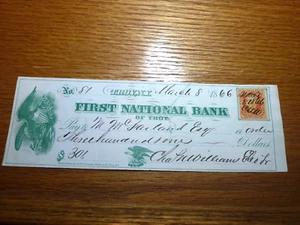 1866, Troy NY., Great Bold Patriotic check!! - Bild 1 von 3