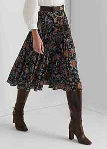 Lauren Ralph Lauren Sz 10 Ascot Print Georgette Skirt Midi Pleated $165!