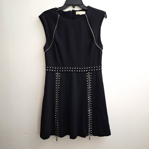 Abito tubino Michael Kors MED nero senza maniche borchie zip dettagli spigolosi emo