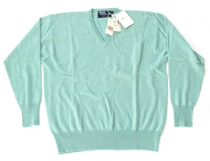 Nuevo Suéter Polo Ralph Lauren 100% Cachemira Cuello en V Mediano M 42 Seafoam De Colección Nuevo de Lote Antiguo - Imagen 1 de 8