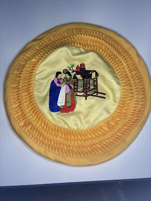 17” Embroidery Korean Folk Art Hanbok Style Round Throw Pillow Case  Zipper - Image 1 of 4