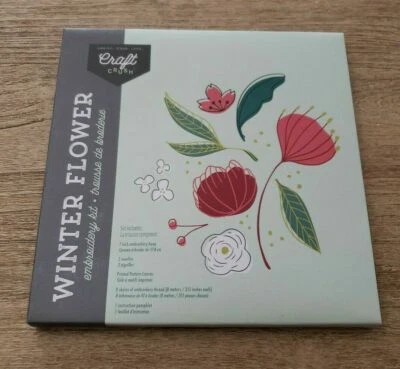 CRAFT CRUSH EMBROIDERY KIT WINTER FLOWER HOOP NEEDLES PRINTED PATTERN CANVAS NEW - Image 1 of 2