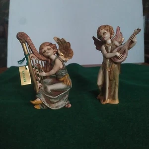 Vintage Fontanini Depose Italy Figura 362 Angelo/Mandolino+361 Angelo/Arpa-H.16 - Foto 1 di 24