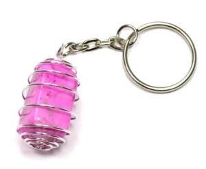 Pink Howlite Spiral Cage Natural Rough Crystal Gemstone Chakra Keyring - Picture 1 of 2