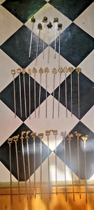 30 VINTAGE METAL SKEWERS STAINLESS/BRASS INDIA/TURKEY ASSOR ANIMALS FOOD SYMBOLS - Picture 1 of 11