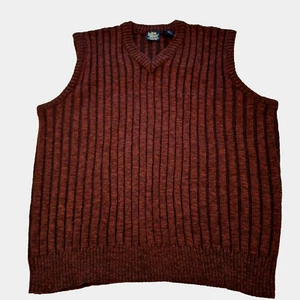 Men XL Sweater Vest Wool Blend Ribbed Grandpa Preppy Burgundy Heather Academia - Picture 1 of 9