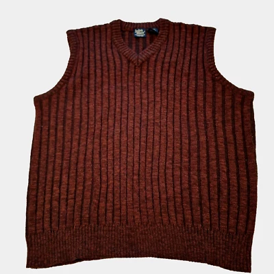 Hombres XL Suéter Chaleco Mezcla de Lana Acanalado Abuelo Preppy Borgoña Brezo Academia Foto 1 de 4