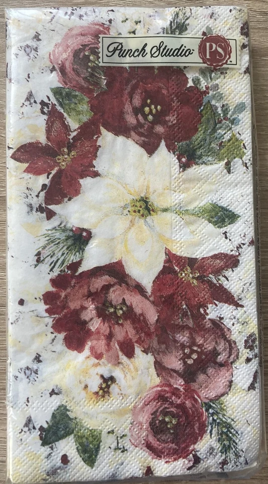 Punch Studio- WINTER ROSES Paper Napkins/Buffet/Guest Towels 16 Pc 3 Ply 13”x16” - Image 1 of 3