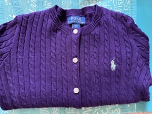 Ralph Lauren Size M Purple Cardigan Sweater Cable Knit Top Kids Girls 100%Cotton - Picture 1 of 3