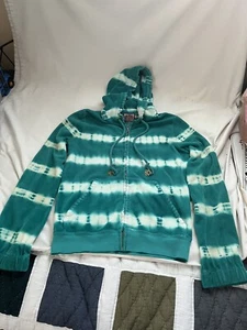 Juicy Couture Terry Teal Green White Tie Dye Gold Zip Up Hoodie Jacket Medium - Picture 1 of 6