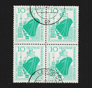 1958 Deutschland DDR Rostock Sc#390 Mi#663 4er Block gebraucht - Bild 1 von 1