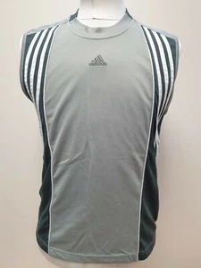 MM316 MENS ADIDAS GREY WHITE STRIPES SLEEVELESS STRETCH VEST UK S EU 46 - Picture 1 of 3