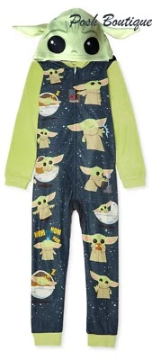 Baby Yoda One Piece Pajamas Union Suit Halloween Costume Hoodie Girl Boy 6 7 S 2 - Image 1 of 3