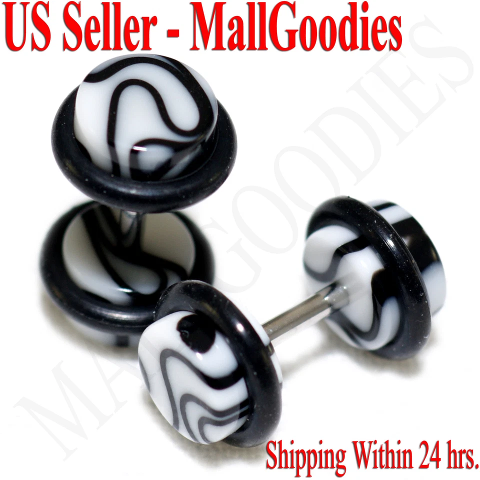 Tampões de ouvido falsos de mármore branco 2014 falso ilusão 16G barra 2G = 6mm - 2 peças - Imagem 1 de 1