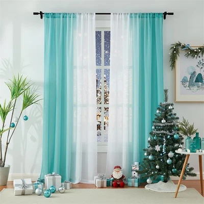 Ombre Chiffon Sheer Curtains 84 Inch Length for Living Room Bedroom Christmas... - Image 1 of 4