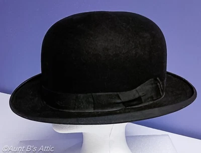 Sombrero Bowler/Derby Antiguo/De Colección Negro Calidad C & K De Luxe Fieltro Knapp Hecho en Estados Unidos 7 1/8 Foto 1 de 4