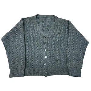 Vintage Knit Cardigan 100% Wool Buttom Up Sweater Grey Mens 2XL - Picture 1 of 8