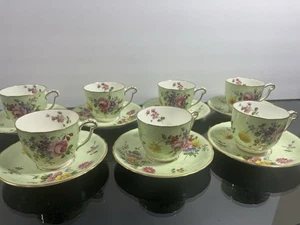 Set Of 7 Royal Crown Derby Crackle Gold Rimmed Demitasse and Saucers A6971 - Picture 1 of 12