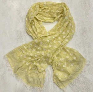 EILEEN FISHER SCARF ITALY WRAP WOVEN FRINGE Cotton Blend Yellow White Dots 28x76 - Picture 1 of 18