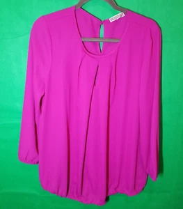 Pleione Magenta Long Sleeve Blouse Elastic Cuffs And Hem Womens Size XL Office - Picture 1 of 4