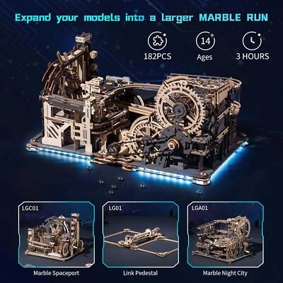 ROKR 3D Puzzle Wood Spaceport Marble Night City with Linkage Model Gift Adults - Image 1 of 4
