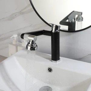 Grifo de baño giratorio negro plateado para montaje en cubierta fregadero grifo mezclador de una sola manija y agujero - Imagen 1 de 11