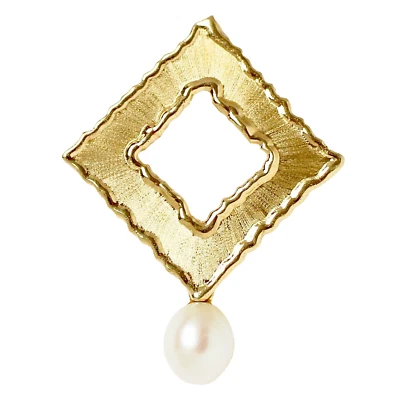 Designer Anhänger 14 Karat 585 Gold 1,92 g Gelbgold schraffiert Perle Handarbeit - Bild 1 von 4