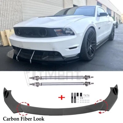 Divisor de labios de parachoques delantero de fibra de carbono + varillas de puntal para Ford Mustang 2000-2021 Foto 1 de 4