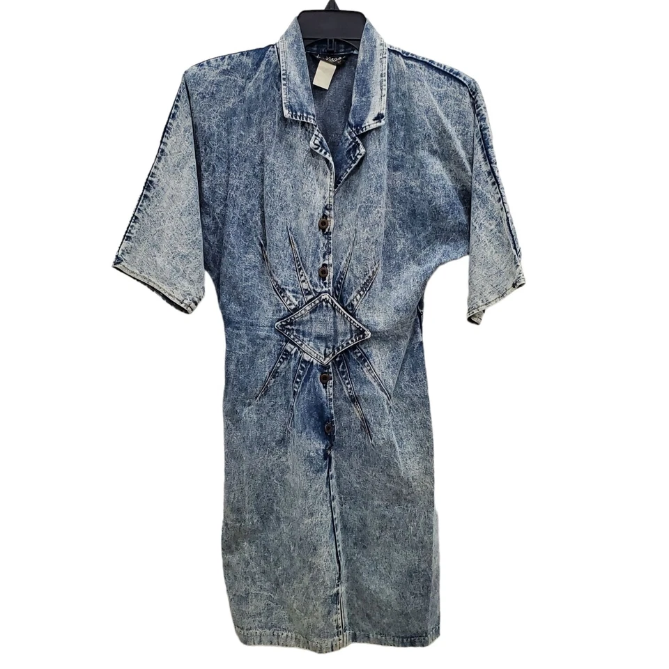 Vestido Dolman de mezclilla lavado ácido vintage años 80 90 Champagne West para mujer talla 5 EE. UU. Foto 1 de 4