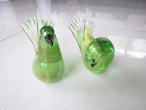 Vintage Mint Murano Italian Art Glass Dove Birds Green With Infused Gold Dust - Picture 1 of 8