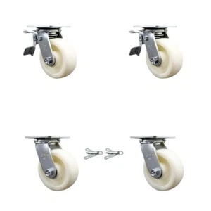 5 Inch Nylon Caster Set with Roller Bearings 2 Brakes 2 Swivel Locks SCC - Imagen 1 de 5