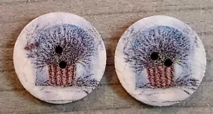 2 Lavender Plant Pot Sewing Buttons Crafting 2 Hole Wood .75" - Picture 1 of 2