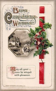 John Winsch Best Christmas Wishes Snowy Village with Horse Vintage Postcard - Picture 1 of 2