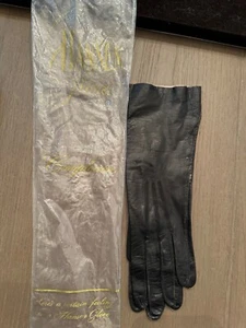 Vintage Sz 7 - 1950s Hansen Long Black Leather Gloves in Original Bag - Picture 1 of 8