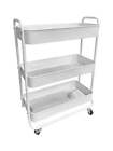 Wide 3 Tier Metal Utility Cart, White, Metal Laundry Baskets, Adult And Child