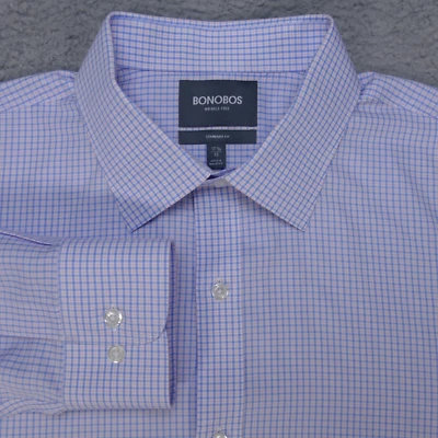 Bonobos Shirt Mens 17 1/2 - 35 Standard Fit Blue Pink Plaid Long Sleeve - Image 1 of 4