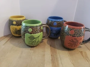 Set 4 Always Azul Pottery Buffalo Glaze 14oz Mugs Rust Blue Yellow Green (#428) - Picture 1 of 16