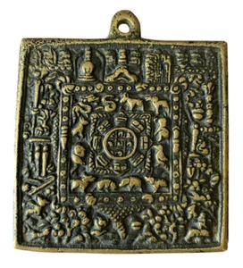 ANTIQUE TIBETAN BRONZE ZODIAC AMULET PENDANT - Picture 1 of 3