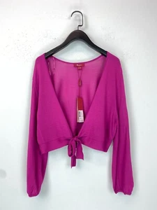 Monsoon Pink Solid Tie Front Crop Cardigan V Neck Long Sleeve UK 16 NEW - Picture 1 of 10