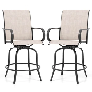 Outdoor Swivel Bar Stool Set of 2 w/Breathable Fabric and Heavy Duty Metal Frame - Picture 1 of 9