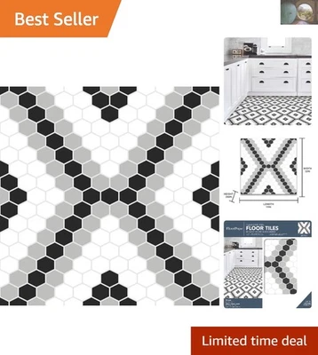 Azulejos geométricos clásicos en blanco y negro pelar y pegar - 12x12, fácil instalación Foto 1 de 4