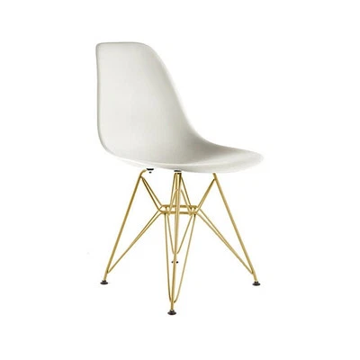 Silla de comedor de plástico Luisa con patas de alambre Eiffel dorado en blanco (juego de 4) Foto 1 de 3