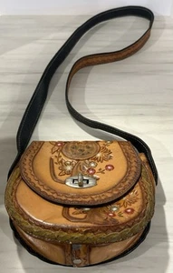 Vintage Leder verziert mit süßen Mäusen bemalt ~ 70er Jahre Hippie Handtasche ~ Mini oder Kinder - Bild 1 von 8