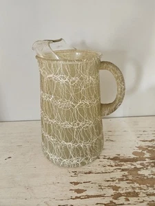 VTG Spaghetti String Glass Pitcher Yellow 64 oz Plastisol Coated Handle Spout - Picture 1 of 7