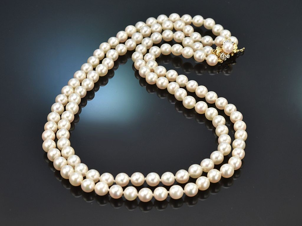 Necklace Pearl 3 Reihig Natürliche 7-8mm Weiße Zuchtperlen