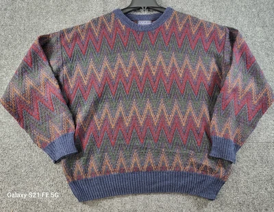 VTG Jantzen Classics Crew Neck Sweater Mens XL Multi Zig Zag Pattern Acrylic - Image 1 of 4