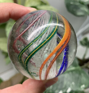 Rare Huge German Latticinio With Awesome Colors Vintage Handmade Marbles 2.080”