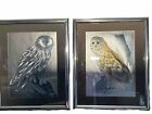 Vintage 1977 Barn Owls Foil Etchings Wall Silver Toned Frames Malcolm Greensmith